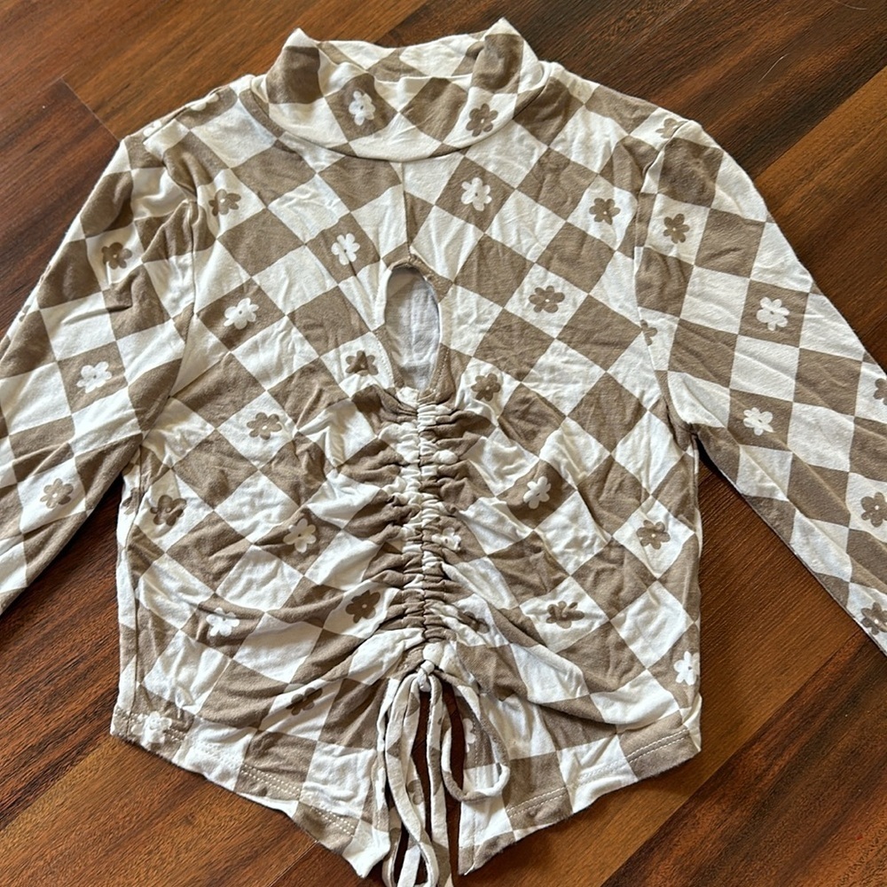 PacSun PAC Cares Long Sleeve Mock Neck Cinch Crop Top Geometric Design Size XS - Picture 3 of 12